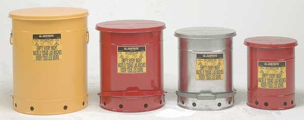 Oily Waste Can, 21 Gallon Capacity, Galvanized Steel, Red, Foot Operated Self Closing