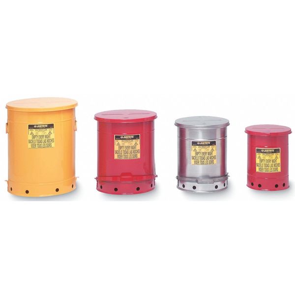 Oily Waste Can, 21 Gallon Capacity, Galvanized Steel, Red, Foot Operated Self Closing