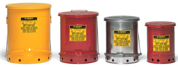 Oily Waste Can, 6 Gallon Capacity, Galvanized Steel, Red, Foot Operated Self Closing