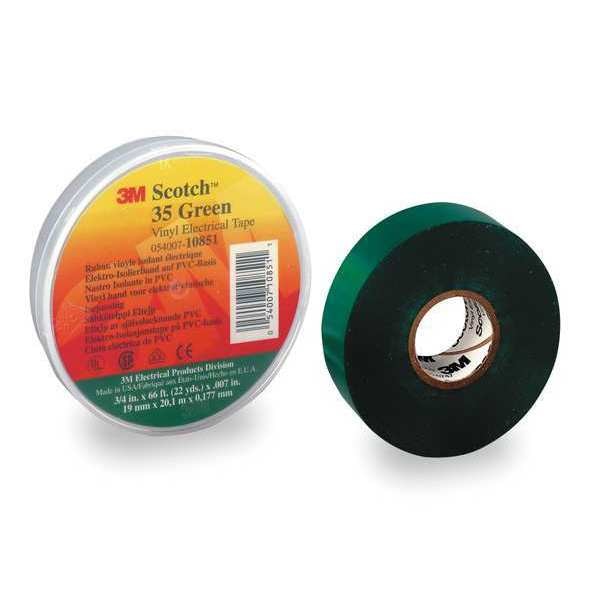 Vinyl Electrical Tape, 35, Scotch, 3/4 in W x 66 ft L, 7 mil thick, Green, 1 Pack