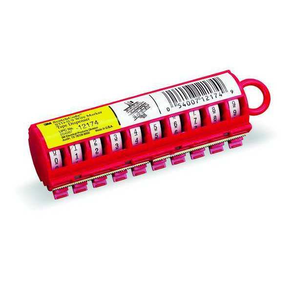 Wire Marker Dispenser w/Tape, Preprinted, Legend 0 to 9, Polyester Film, 5,760 Labels, Max Temp 250F