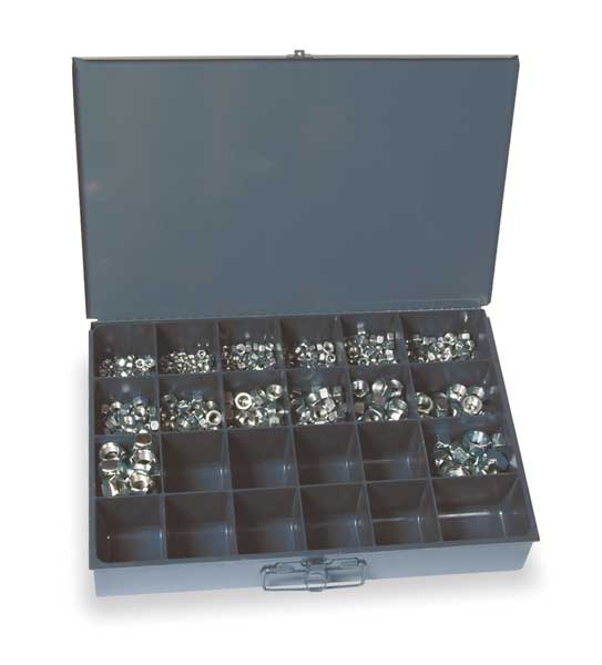 Zinc Plated Finish Steel Nylon Insert Hex Lock Nut Assortment, 319 pcs.