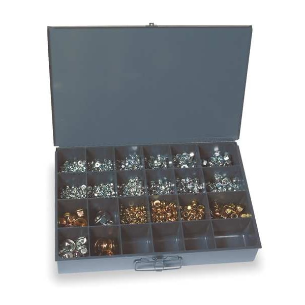 Grade 2/5 & 8 Zinc Plated Finish Steel Serrated & Nylon Insert Flange Hex Lock Nut Assortment, 1255 pc.