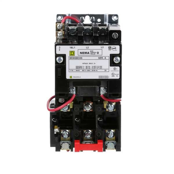 Nonreversing Magnetic Motor Starter, No Enclosure NEMA Rating, 24V AC, 3 Poles