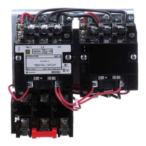Reversing Magnetic Motor Starter, No Enclosure NEMA Rating, 120V AC, 3 Poles, No Auxiliary Contacts
