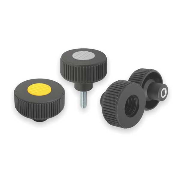 Knurled Knob Size: 1, D1= 40 D=M05 , Form: K, Thermoplastic Black , Comp: Steel, Cap: Black