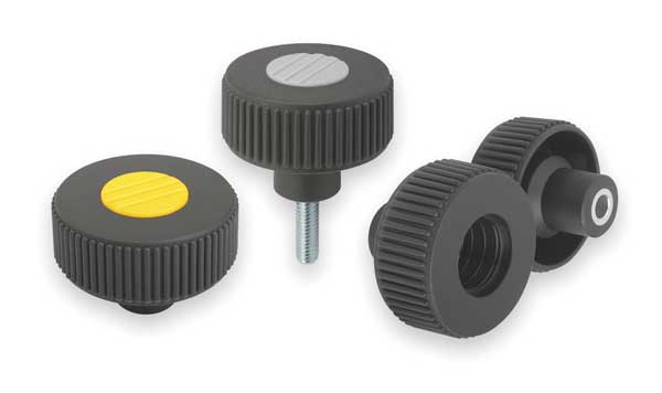 Knurled Knob Size: 3, D1= 63 D=M12 , Form: K, Thermoplastic Black , Comp: Steel, Cap: Black