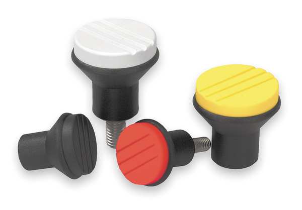 Mushroom Knob, Thermoplastic, Size: 2, D= 1/4-20, D1= 25, Comp: Steel, Cap: Black