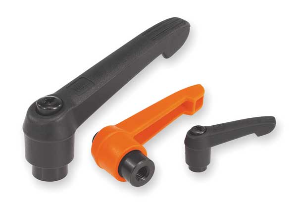 Adjustable Handle Size: 4, , M10, Plastic, Black RAL 7021, Comp: Steel