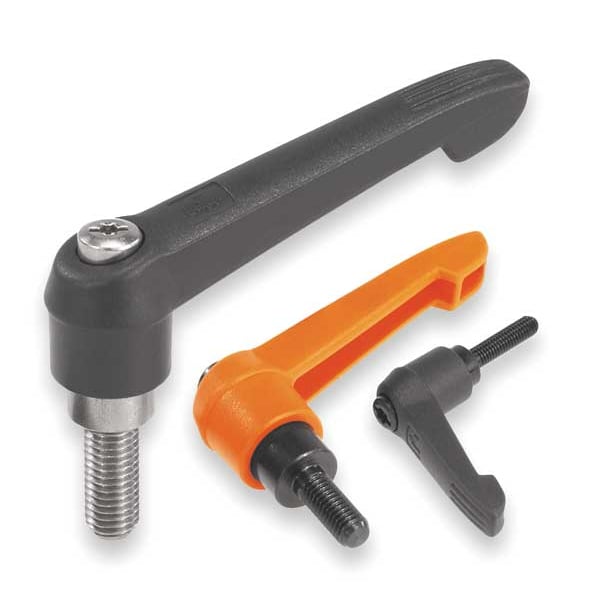 Adjustable Handle Size: 2, 5/16-18X35, Plastic, Black RAL 7021, Comp: Steel