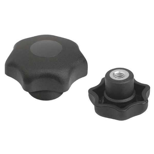 Star Grip, DIN 6336 Similar, D=5/16-18, D1= 40, Tapped Bushing, Steel, Black Plastic, Cap: Black