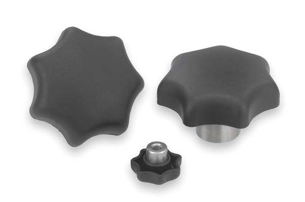 Star Grip With Steel Bushing, D=M16, D1= 63, H=40, Form: K, Tapped Blind Hole, Thermoplastic Black
