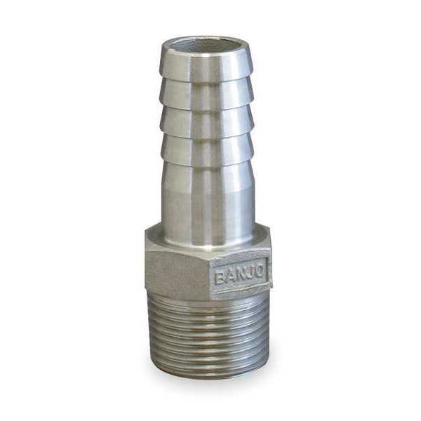 Barbed Hose Fitting, 3/4 in Hose ID, Hose Barb x NPT, Male x Male, Hex 316 Stainless Steel