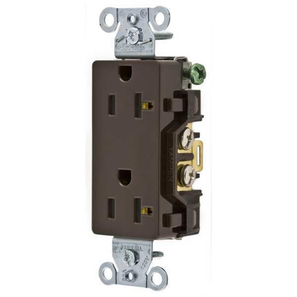 Receptacle, 20 A Amps, 125V AC, Flush Mount, Decorator Duplex Outlet, 5-20R, Brown
