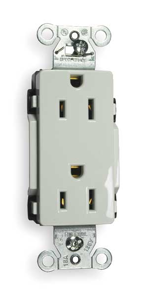 Receptacle, 15 A Amps, 125V AC, Flush Mount, Decorator Duplex Outlet, 5-15R, White