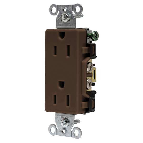 Receptacle, 15 A Amps, 125V AC, Flush Mount, Decorator Duplex Outlet, 5-15R, Brown