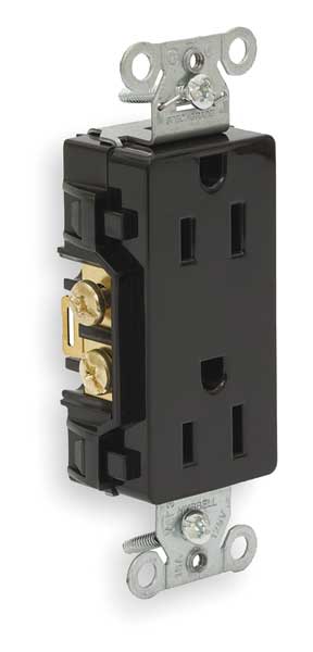 Receptacle, 15 A Amps, 125V AC, Flush Mount, Decorator Duplex Outlet, 5-15R, Black