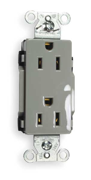 Receptacle, 15 A Amps, 125V AC, Flush Mount, Decorator Duplex Outlet, 5-15R, Gray