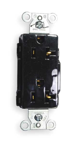 Receptacle, 20 A Amps, 125V AC, Flush Mount, Decorator Duplex Outlet, 5-20R, Black