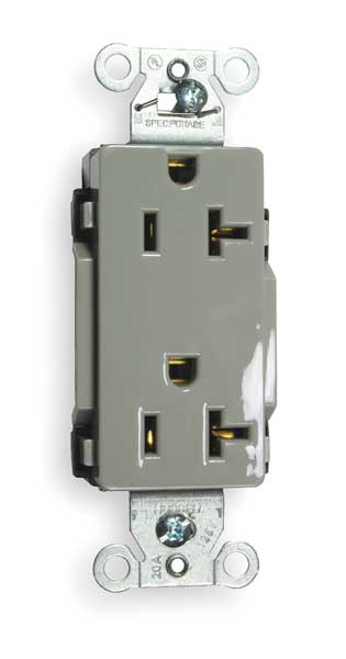 Receptacle, 20 A Amps, 125V AC, Flush Mount, Decorator Duplex Outlet, 5-20R, Gray