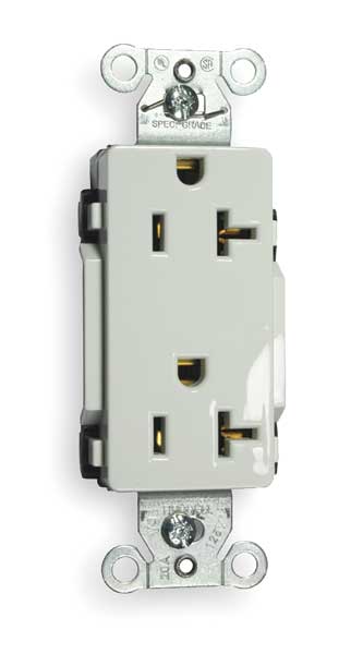 Receptacle, 20 A Amps, 125V AC, Flush Mount, Decorator Duplex Outlet, 5-20R, White