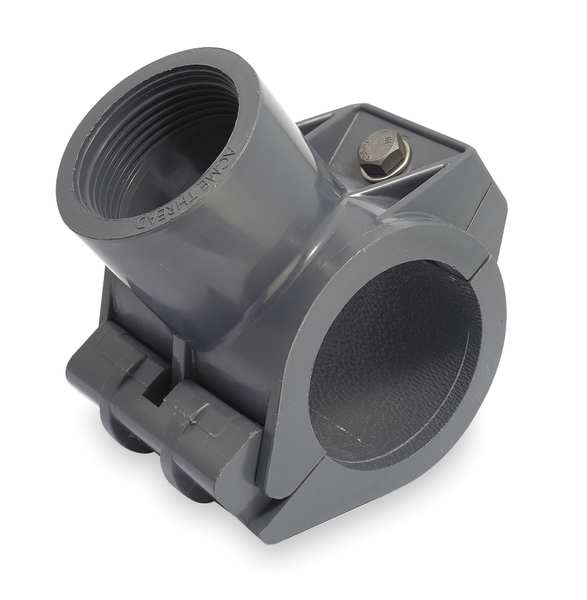 PVC Tee with Saddle Tap, Female Acme, 2 in x 1 1/2 in Pipe Size