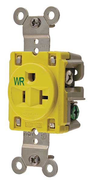 Receptacle, 20 A Amps, 125V AC, Flush Mount, Single Outlet, 5-20R, Yellow