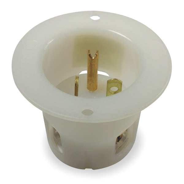 Flanged Inlet, 20 A Amps, 250V AC, Panel Mount, Inlet Outlet, 6-20R, White