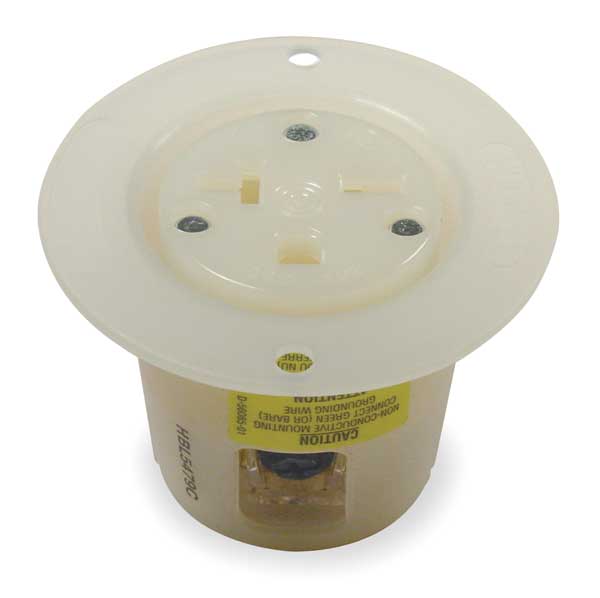 Flanged Receptacle, 20 A Amps, 250V AC, Panel Mount, Single Outlet, 6-20R, White