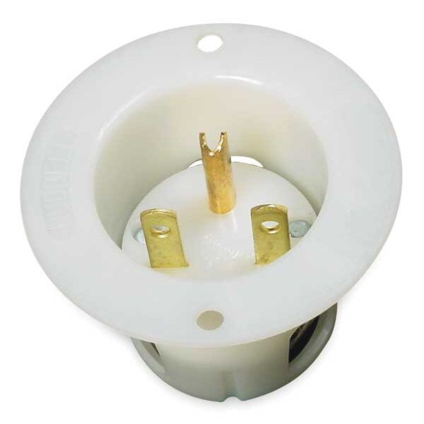 Flanged Inlet, 15 A Amps, 250V AC, Panel Mount, Inlet Outlet, 6-15R, White