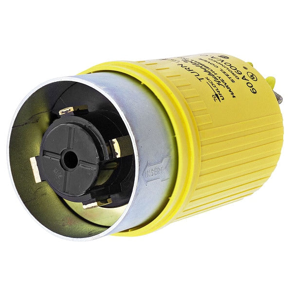 Male Locking Plug, Yellow, 60A, 600V
