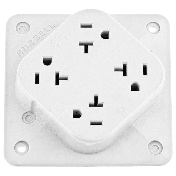 Receptacle, 20 A Amps, 125V AC, Surface Mount, Quad Outlet, 5-20R, White