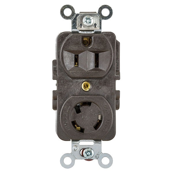 15A Duplex Locking Receptacle 2P 3W 125VAC L5-15R BN