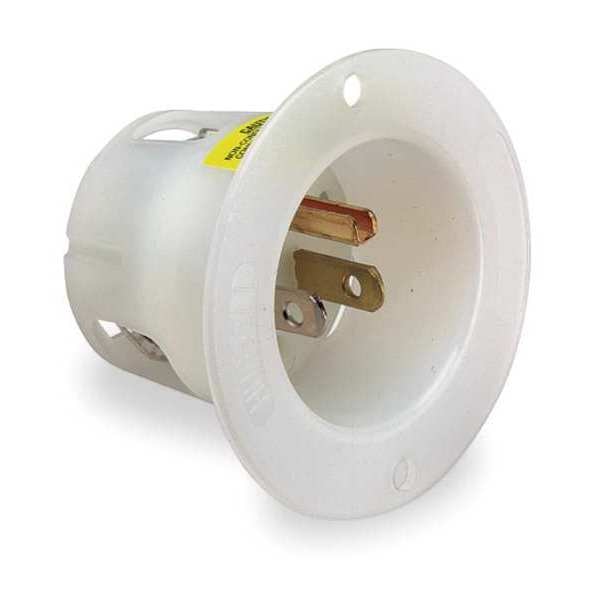 Flanged Inlet, 15 A Amps, 125V AC, Panel Mount, Inlet Outlet, 5-15P, White