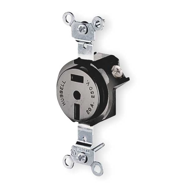 Receptacle, 20 A Amps, 250V AC, Flush Mount, Single Outlet, 2-20R, Black