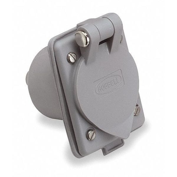 Flanged Inlet, 15 A Amps, 125V AC, Panel Mount, Inlet Outlet, 5-15P, Gray