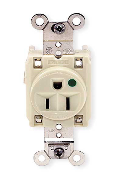 Receptacle, 15 A Amps, 125V AC, Flush Mount, Single Outlet, 5-15R, Ivory