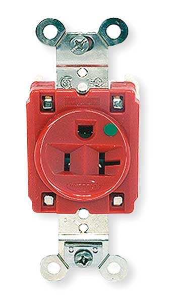 Receptacle, 20 A Amps, 125V AC, Flush Mount, Single Outlet, 5-20R, Red