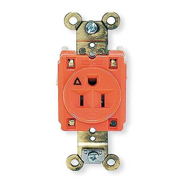 Receptacle, 15 A Amps, 125V AC, Flush Mount, Single Outlet, 5-15R, Orange