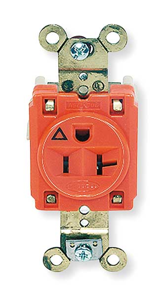 Receptacle, 20 A Amps, 125V AC, Flush Mount, Single Outlet, 5-20R, Orange