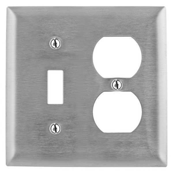 Toggle Switch/Duplex Receptacle Wall Plates and Box Cover, Number of Gangs: 2 Stainless Steel