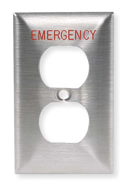 Duplex Receptacle Wall Plates and Box Cover, Number of Gangs: 1 Stainless Steel, Brushed Finish