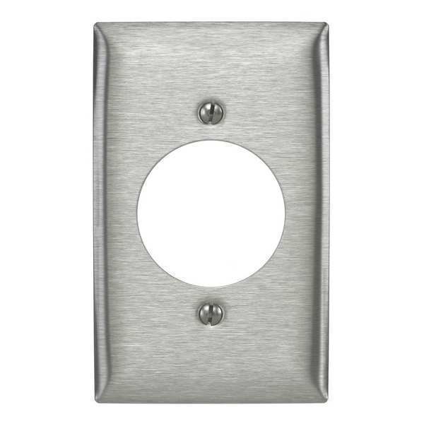 Single Receptacle Wall Plates, Number of Gangs: 1 Stainless Steel, Brushed Finish, Silver