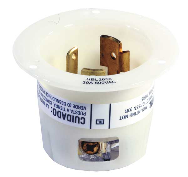 30A Flanged Locking Inlet 2P 3W 600VAC L19-30P WT
