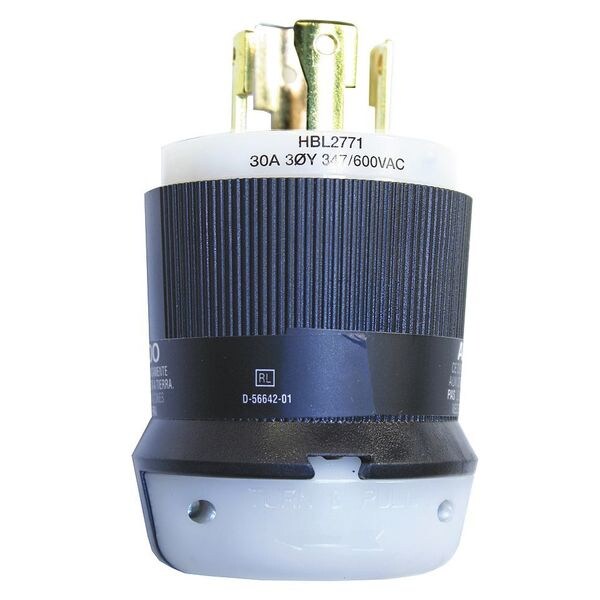 30A Twist-Lock Plug 4P 4W 347/600VAC L20-30P BK/WT