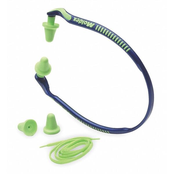 Reusable Banded Ear Plugs, Bell Shape, 25 dB, 1 Pairs, Bright Green