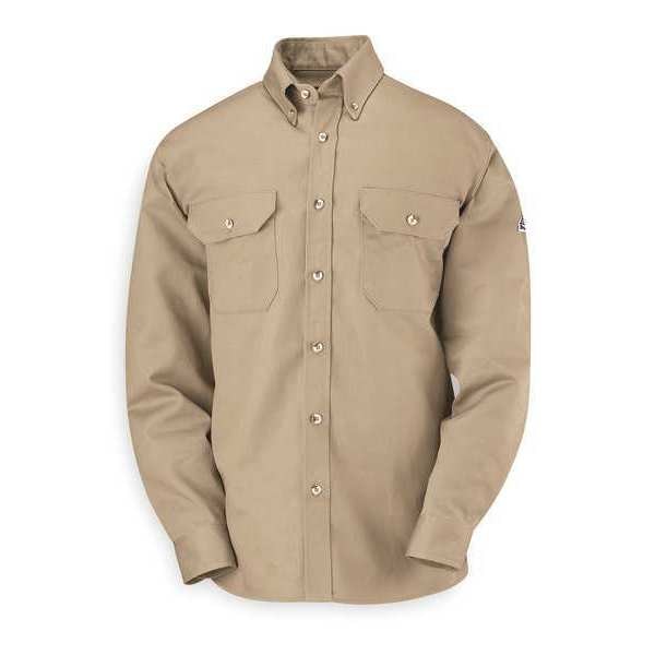 Flame Resistant Collared Shirt, Khaki, Cotton/Nylon, M