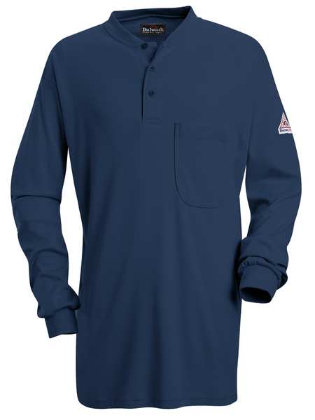 Flame Resistant Henley Shirt, Navy, Cotton, LT