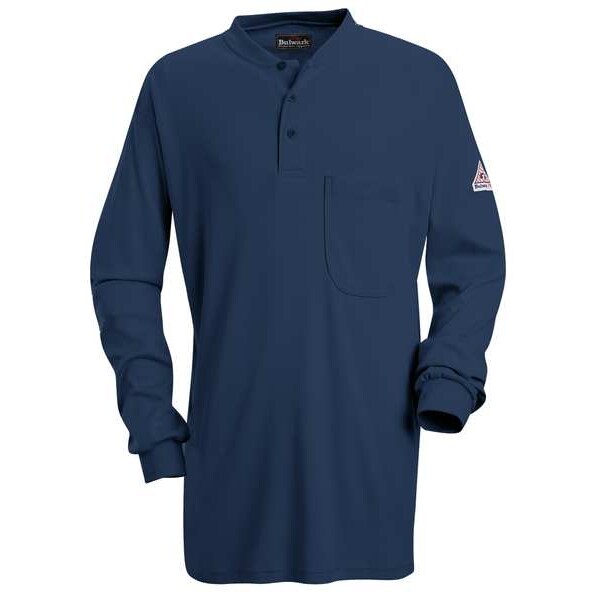 FR Lng Slv Henley Shirt, Nvy, 2XL, Button