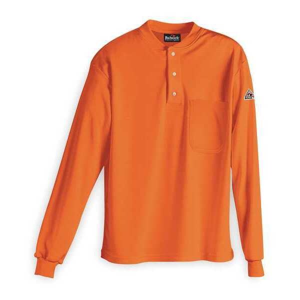 Flame Resistant Henley Shirt, Orange, Cotton, 3XL